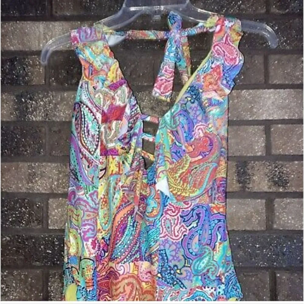 Bleu Rod Beattie Women's Multicolor Boho Paradise Halter Tankini Top Siz…
